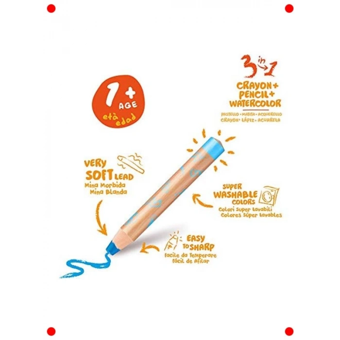 Jumbo Ahşap Gövdeli 3ü 1 Arada Boya Kalemi Seti