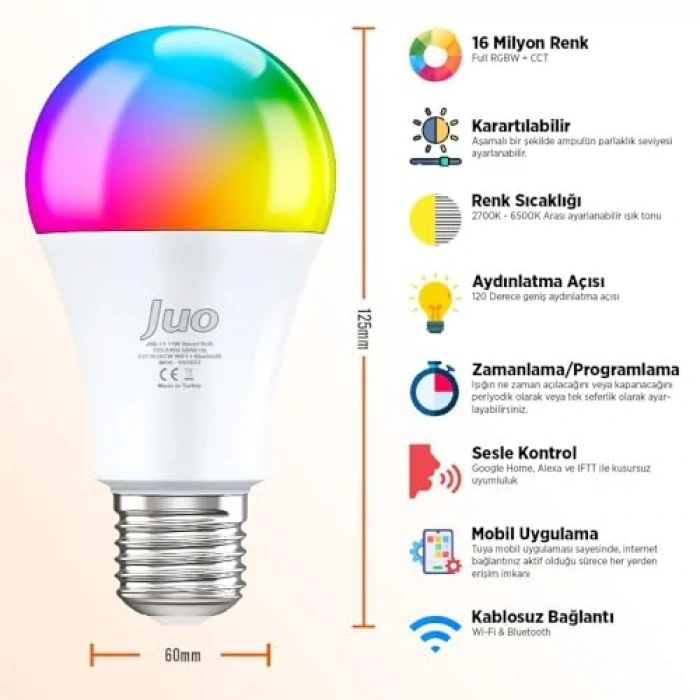 Juo Lumex Akıllı Ampul 11W Led RGB Wifi & Bluetooth          [ F]