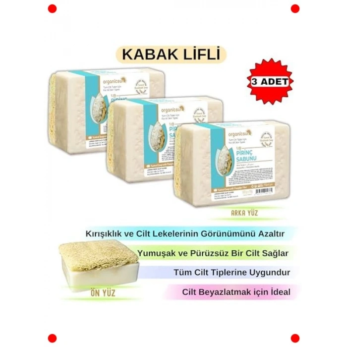 Kabak Lifli Pirinç Sabunu 3lü Set (Beyazlatıcı)