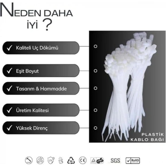Kablo Kelepçe Seti, Dayanıklı ve Çok Yönlü Kullanım İçin Ideal 100 Adet