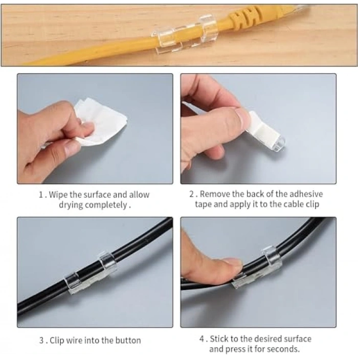 Kablo Sabitleyici Klips, Yapışkanlı, 20 Adet