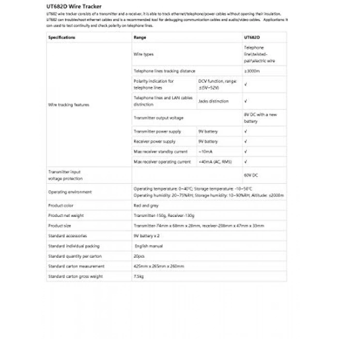 Kablo Test Cihazı, UT682D Modeli