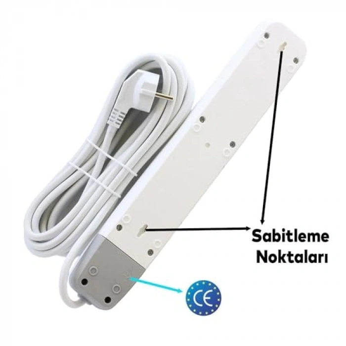 Kablolu 6lı Topraklı Grup Priz, 10 Metre, Düğmeli Anahtar