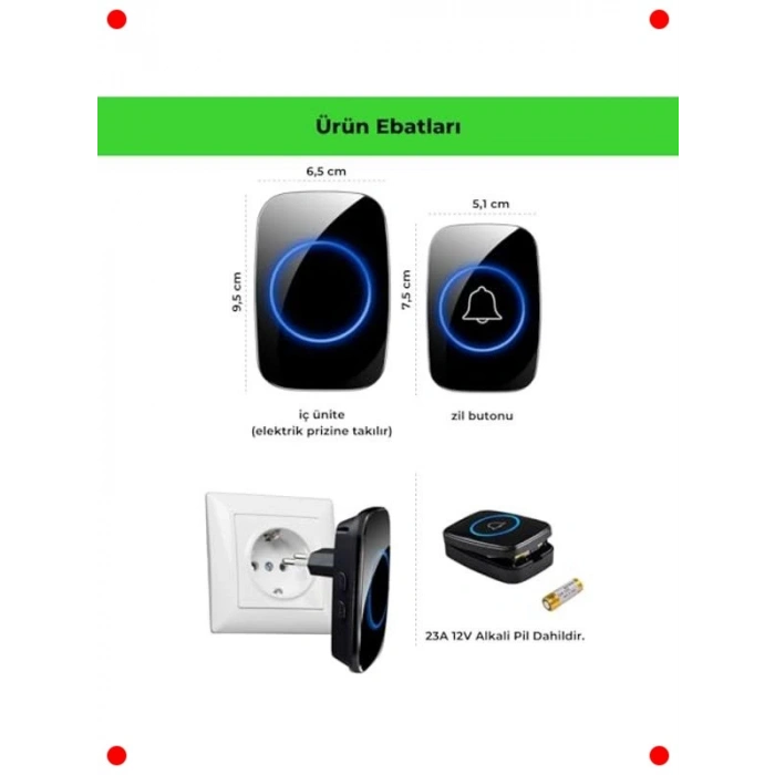 Kablosuz Kapı Zili & Acil Çağrı Sistemi, 300m