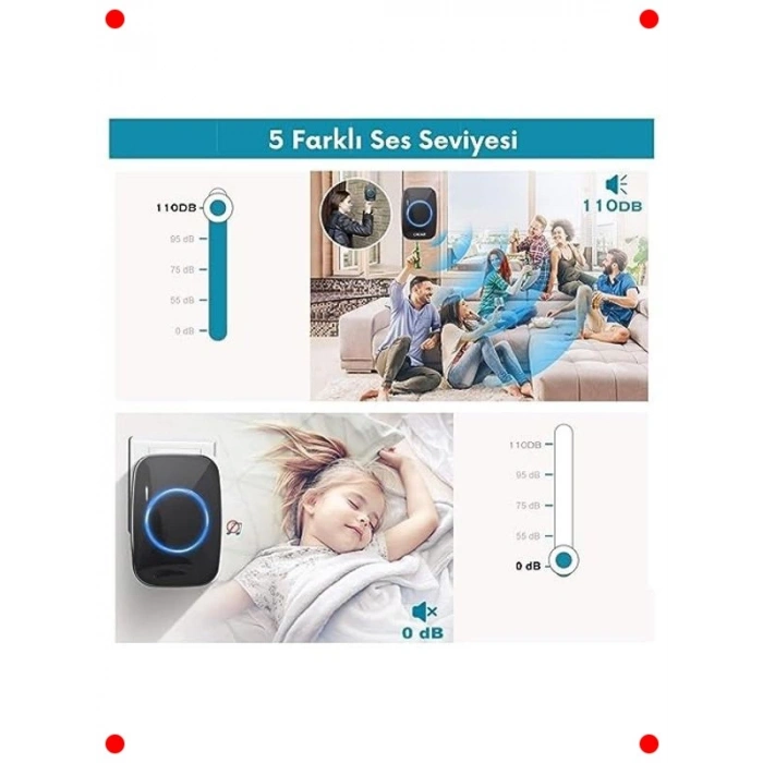 Kablosuz Kapı Zili Seti, 2 Buton, 60 Melodi