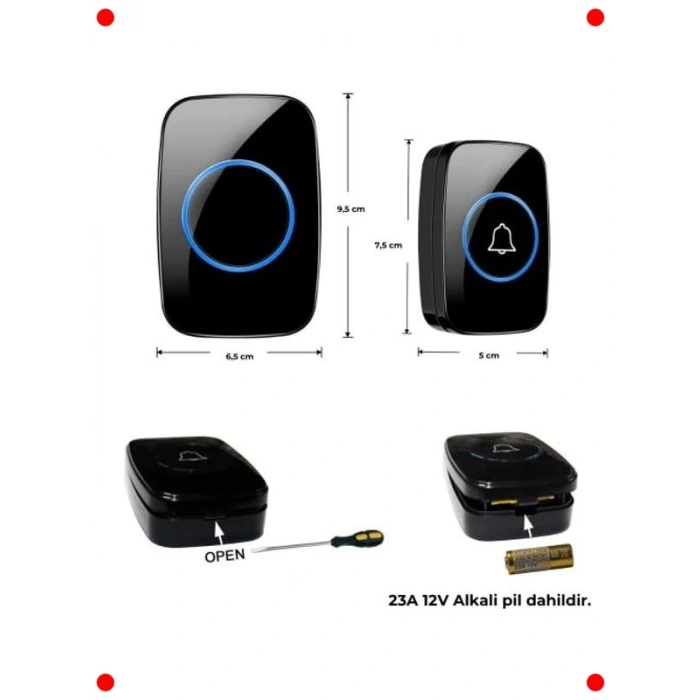 Kablosuz Kapı Zili Seti, 2 Buton, 60 Melodi