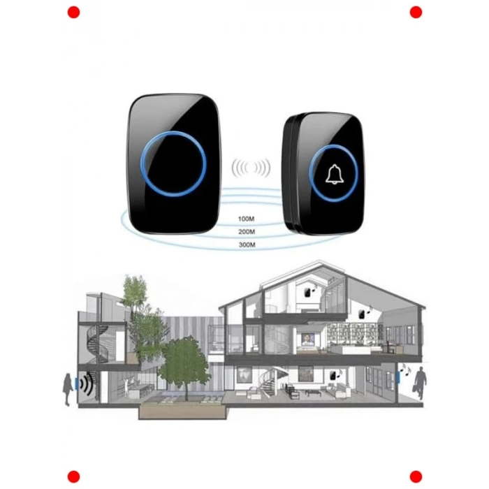 Kablosuz Kapı Zili Seti - Uzun Mesafe & LED Işıklı