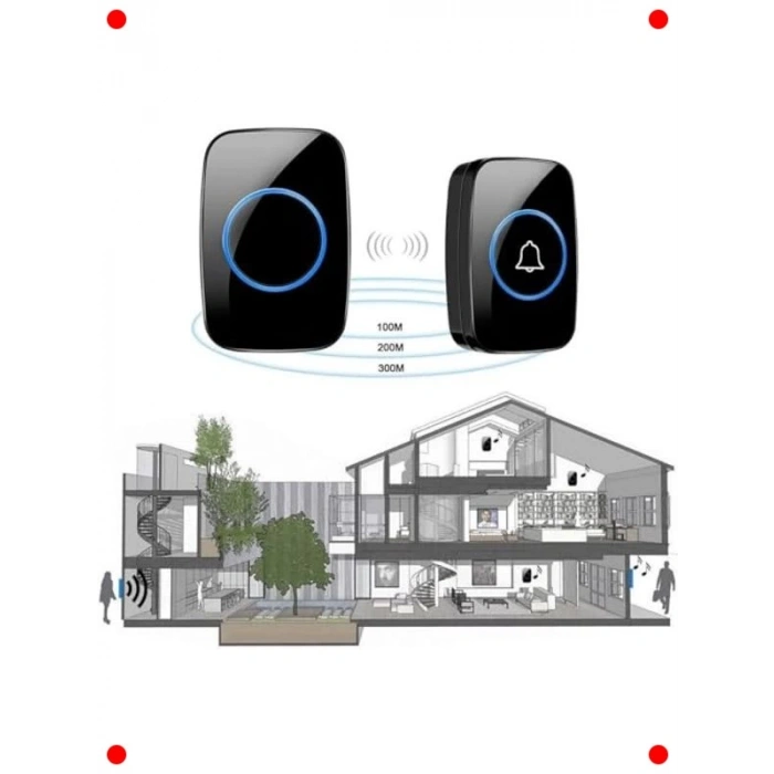 Kablosuz Uzun Mesafe Kapı Zili Seti (LED, 300m)