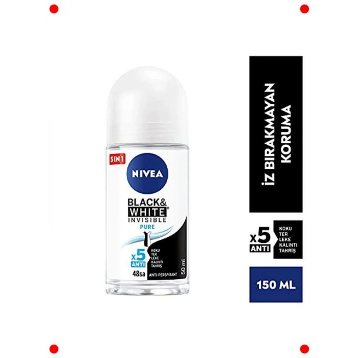 Kadın Görünmez Siyah Beyaz Roll-On Deodorant 50 ml