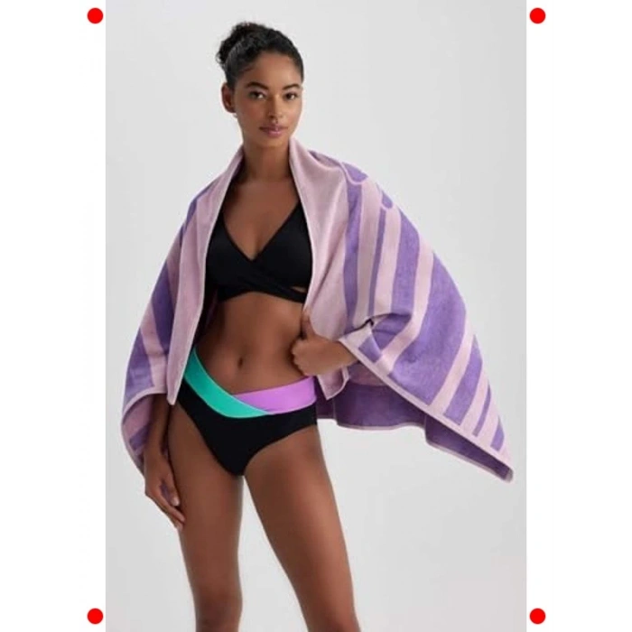 Kadın Pamuklu Plaj Havlusu - Lila Renk