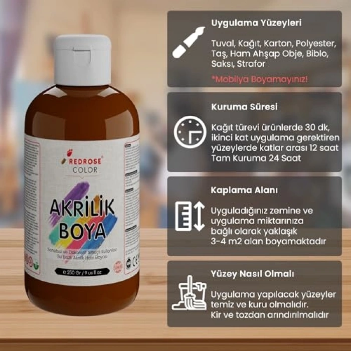 Kahverengi Akrilik Boya - 250 gr Ambalajda