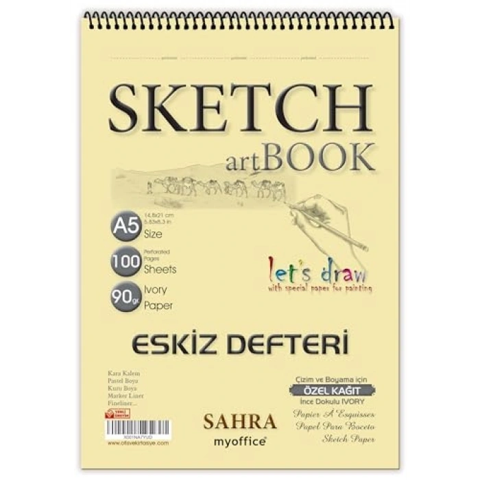 Kaliteli Eskiz Defteri - 90 gr, 100 Yapraklı Spiralli Sanat Seti