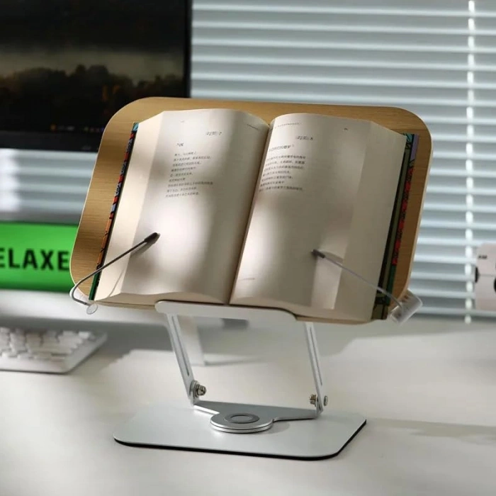 Kaliteli Karbon Çelik ve Ahşap Kitap Okuma Tutucu, Ayarlanabilir