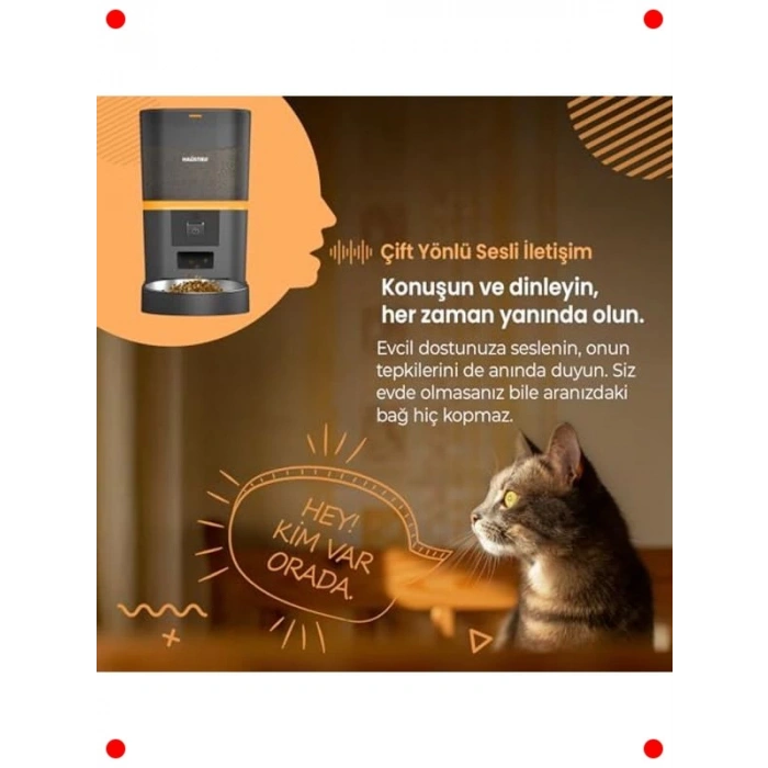 Kameralı Akıllı Otomatik Evcil Hayvan Mama Kabı 6L