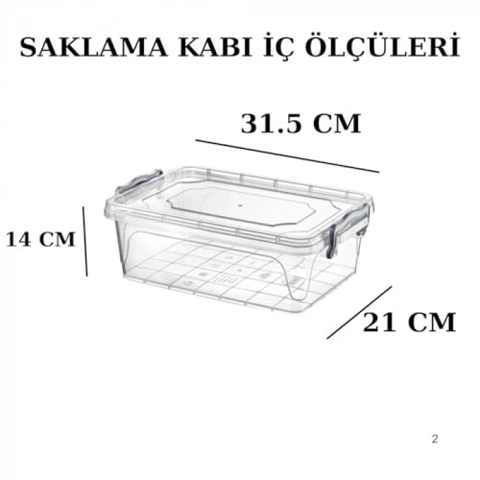 Kapaklı Dikdörtgen Şeffaf Plastik Saklama Kabı, 10 L