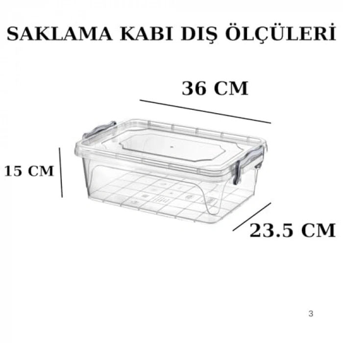 Kapaklı Dikdörtgen Şeffaf Plastik Saklama Kabı, 10 L