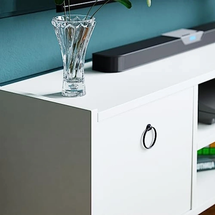 Kapaklı Raflı TV Ünitesi, Beyaz Modern Tasarım