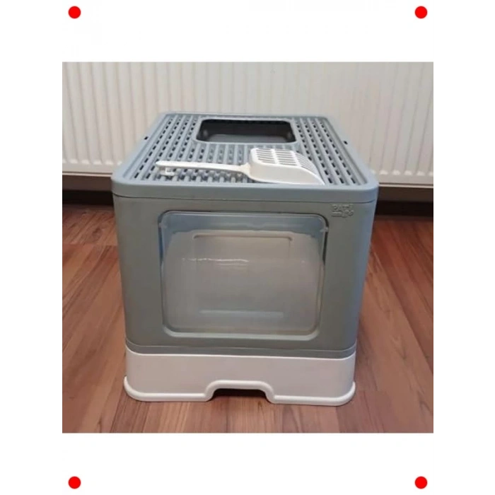 Kapalı Çekmeceli Büyük Boy Kedi Tuvaleti + Kürek (Mavi)