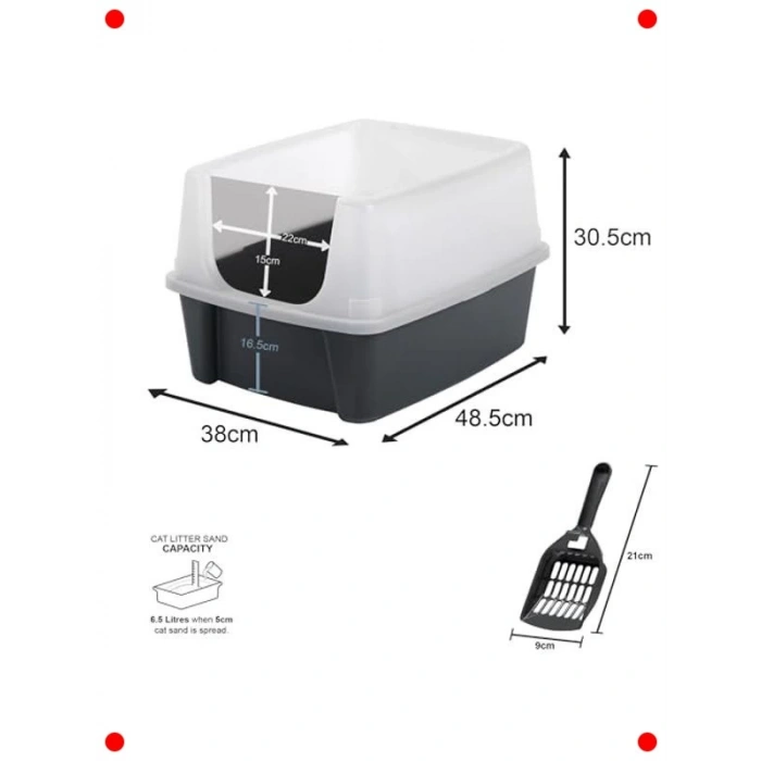 Kapalı Kedi Tuvaleti + Kürek Seti 2li – Gri XL Boyut