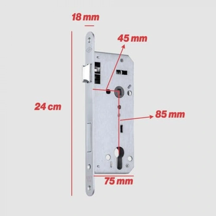Kapı Kolu, 45x85 mm Boyutlarında, 3 Anahtarlı Metal Kilit