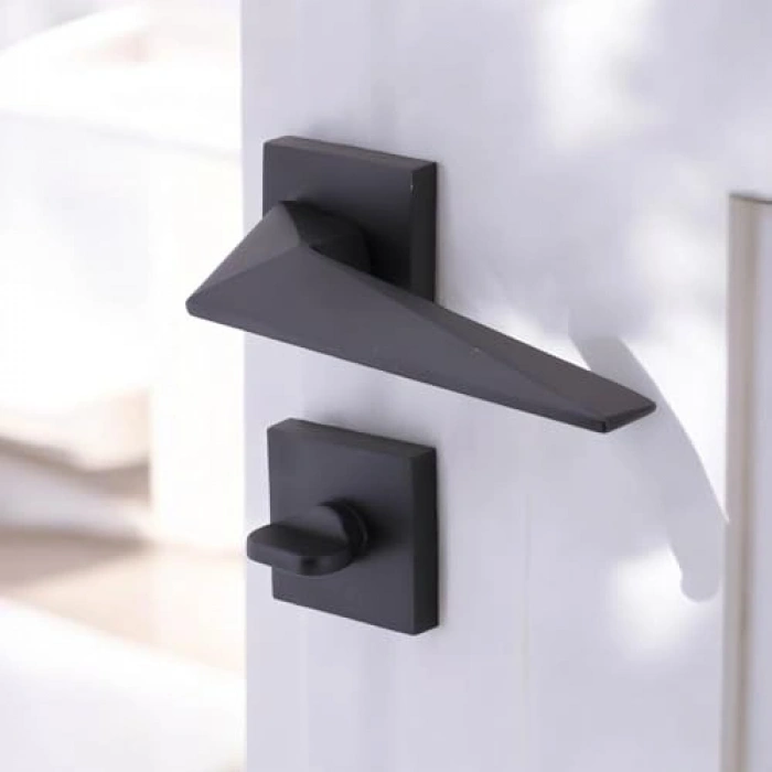 Kapı Kolu, Siyah, Kare Rozetli, Ev Kapıları İçin, Kilitlenebilir