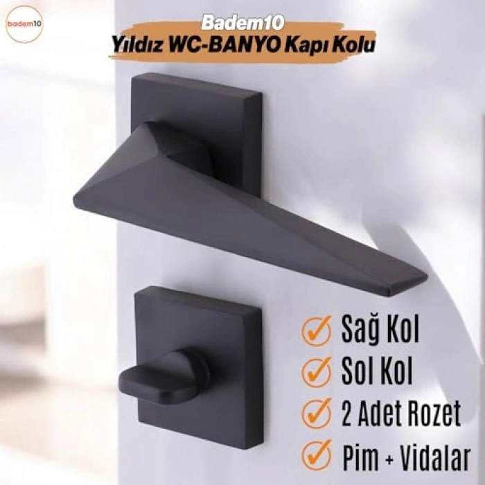 Kapı Kolu, Siyah, Kare Rozetli, Ev Kapıları İçin, Kilitlenebilir