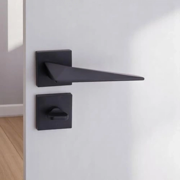 Kapı Kolu, Siyah, Kare Rozetli, Ev Kapıları İçin, Kilitlenebilir