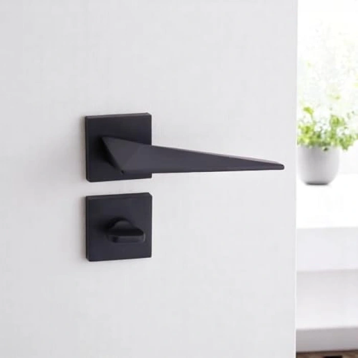 Kapı Kolu, Siyah, Kare Rozetli, Ev Kapıları İçin, Kilitlenebilir