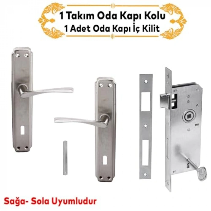 Kapı Kolu ve Ekstra Gömme Kilit Seti, Nikel Saten
