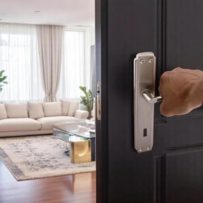 Kapı Kolu ve Ekstra Gömme Kilit Seti, Nikel Saten