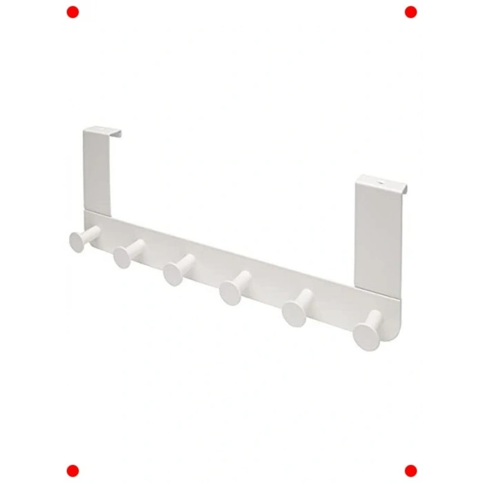 Kapı Üstü Metal Askı, 6 Kancalı, Beyaz