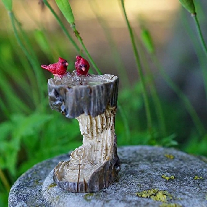 Kardinal Temalı Kütük Kuş Banyo Heykeli, Mini
