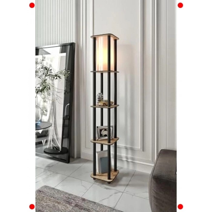 Kare Ahşap Lambader, 3 Raflı, E27 Uyumlu