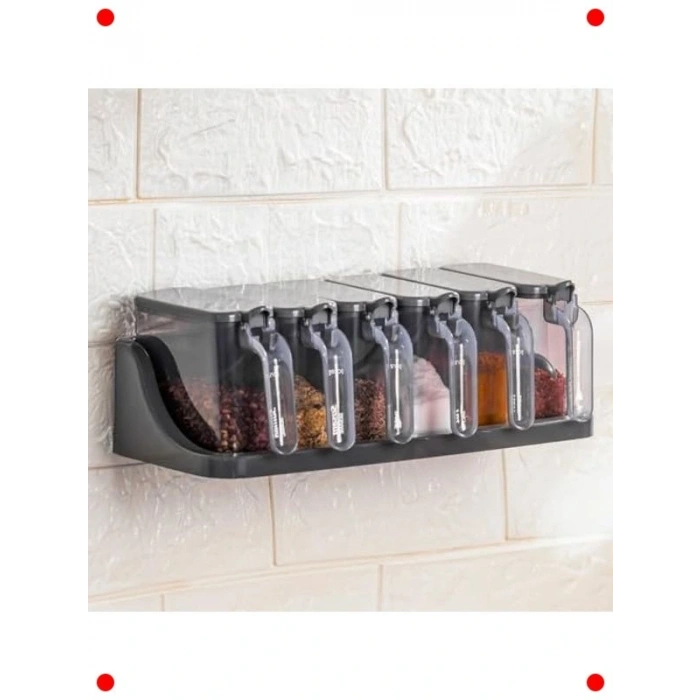 Kaşıklı ve Etiketli 6lı Baharat Saklama Kabı Seti