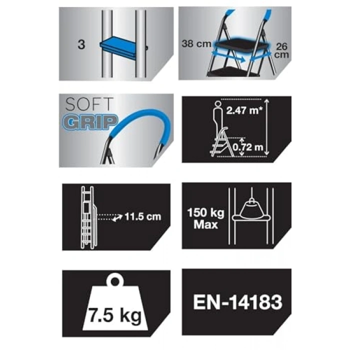 Katlanabilir Çok Amaçlı Merdiven, 3 Basamaklı, Pratik