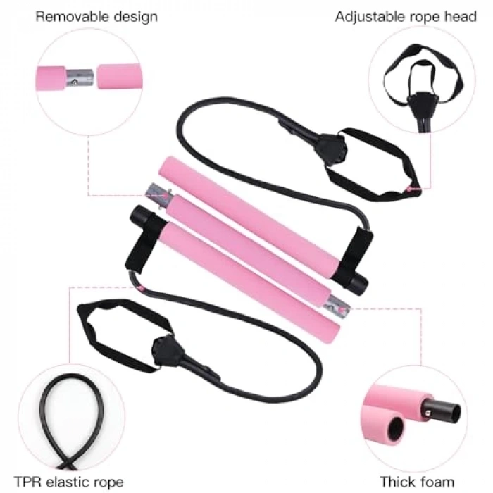 Katlanabilir Pilates Çubuğu ve Gergi İpi Seti