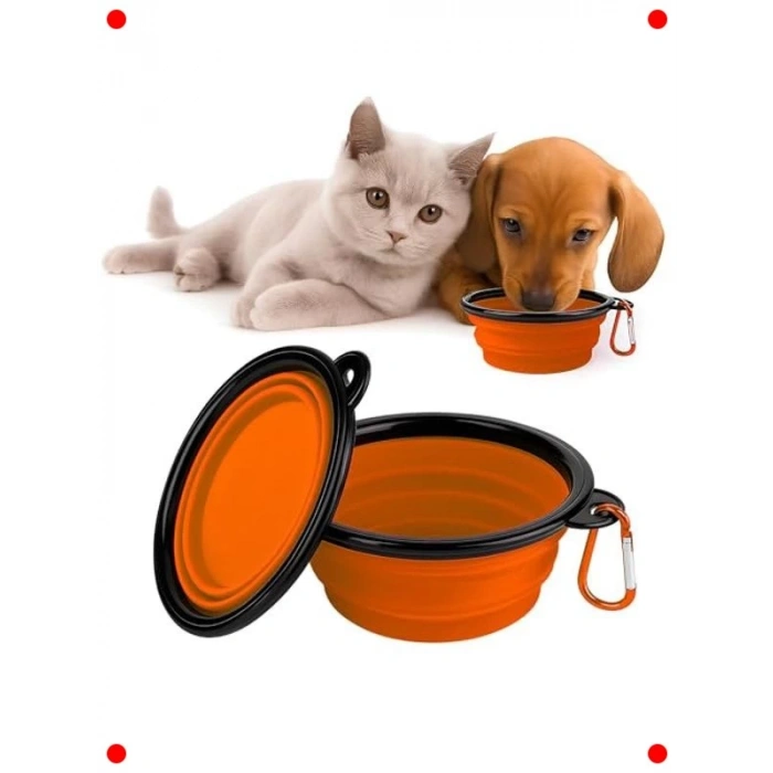 Katlanabilir Silikon Mama Su Kabı 350 ML Turuncu