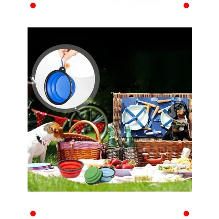 Katlanabilir Silikon Mama ve Su Kabı 350ML, Mavi