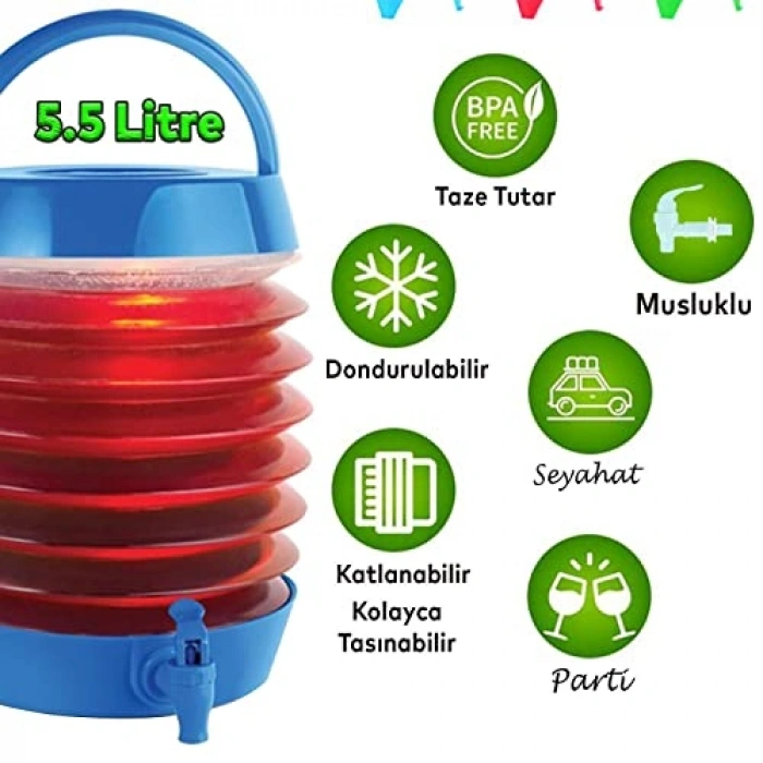 Katlanabilir Su Sebili, 5.5 Litre Kapasiteli ve Pratik Tasarım