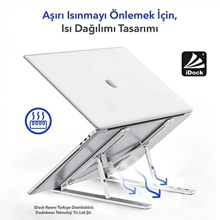 Katlanır Alüminyum Laptop Standı, Gümüş Renk