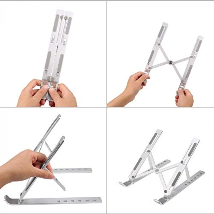 Katlanır Alüminyum Laptop Standı, Gümüş Renk
