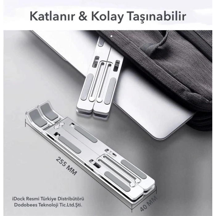 Katlanır Alüminyum Laptop Standı, Gümüş Renk