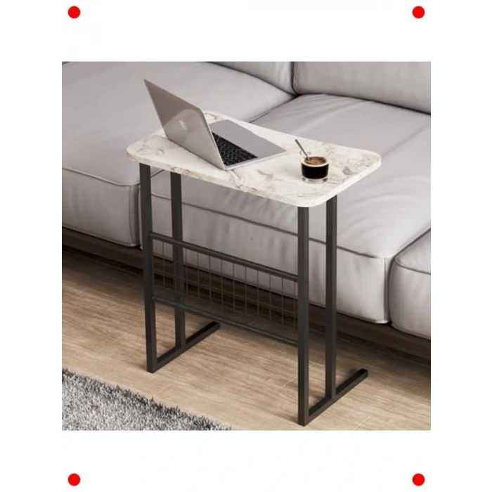 Katlanır Metal Ayaklı Çok Amaçlı Sehpa, Mermer Desen