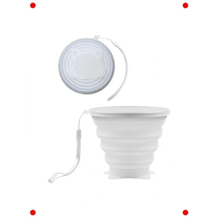 Katlanır Silikon Bardak - 250ml, Kapaklı, Taşınabilir