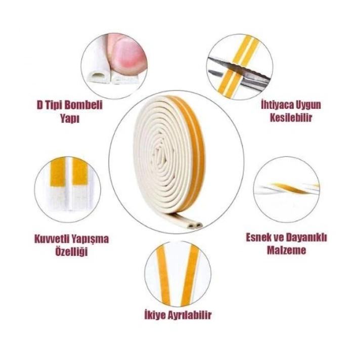 Kauçuk Kapı ve Pencere İzolasyon Bandı, 10 Metre