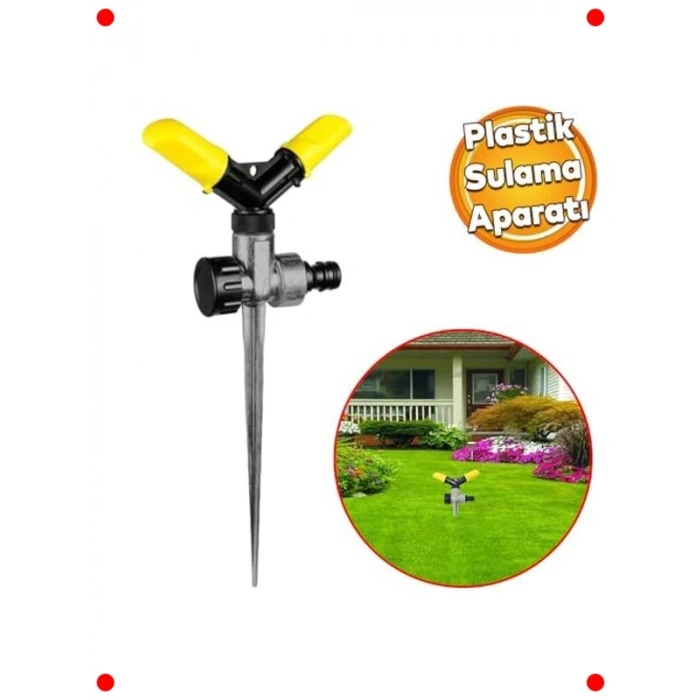 Kazıklı 2 Kollu Döner Bahçe Çim Fıskiyesi (Plastik)