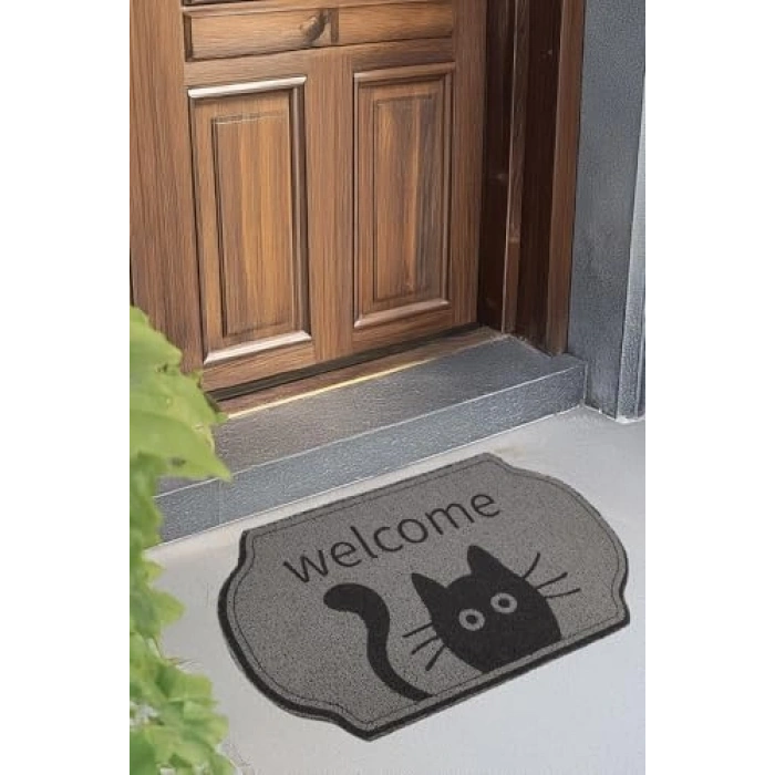 Kedi Desenli Kapı önü Paspas, 61 x 40 cm Boyutlarında