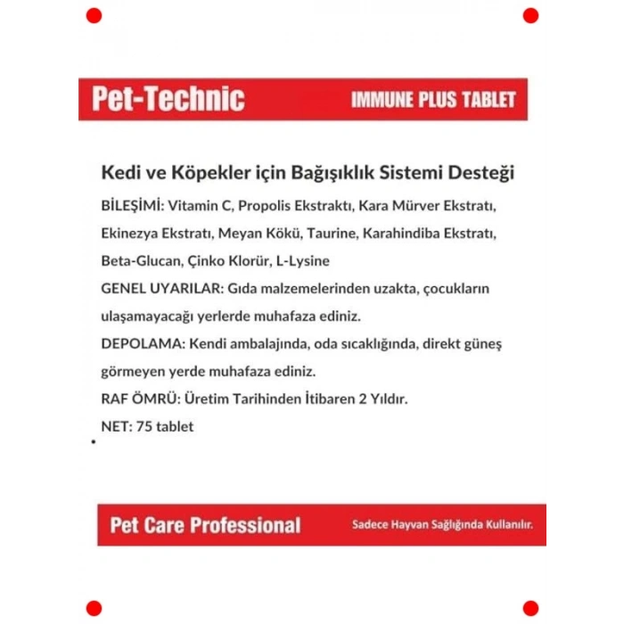 Kedi Köpek Bağışıklık Güçlendirici Tablet, 75 Adet