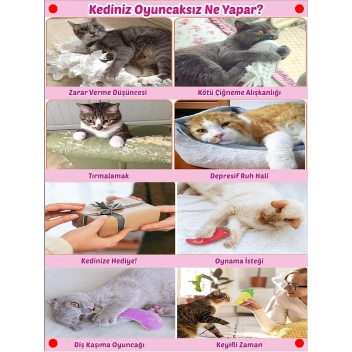 Kedi Naneli & Sesli Peluş Kumaş Oyuncak Seti - 7 Adet