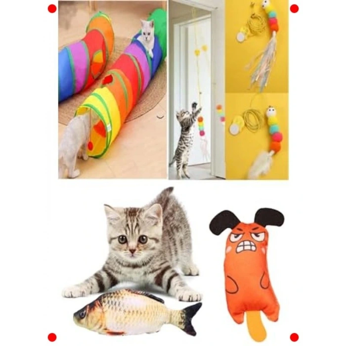 Kedi Oyun Seti: Tünel, Olta, Balık, Fare